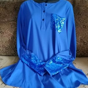Women's Long Sleeve Vibrant Blue Blouse w Sequins